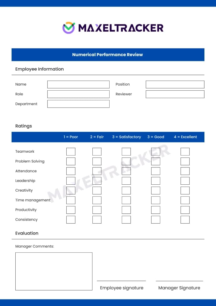 Numerical Performance Review Template