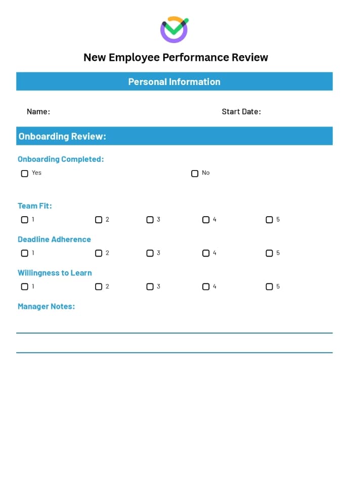 New Employee Performance Review Template